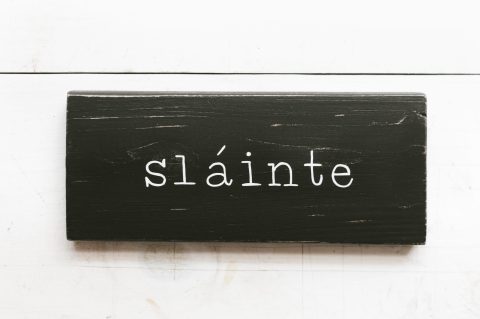 Sláinte Black Wood Wall Art (White Lettering)