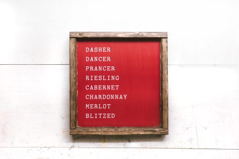 Wine Names Reindeer Wood Sign | White Letters on Red | Christmas Decor | Wine Lovers Gift
