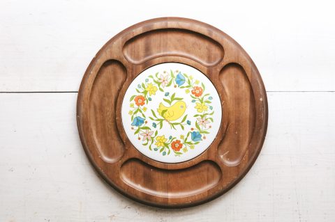Vintage Wood Cheese Tray with Cute Yellow Bird and Flowers | Charcuterie Board | George-Good Corporation