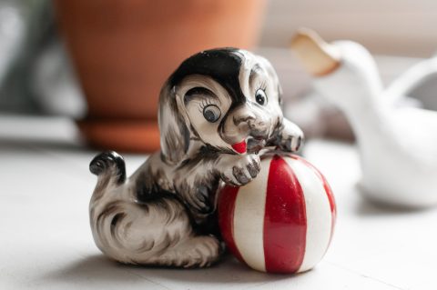Vintage Shafford Dog and Ball Salt and Pepper Shaker Set