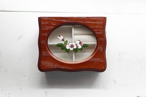 Vintage MELE Wooden Jewelry Box with Painted Floral Design